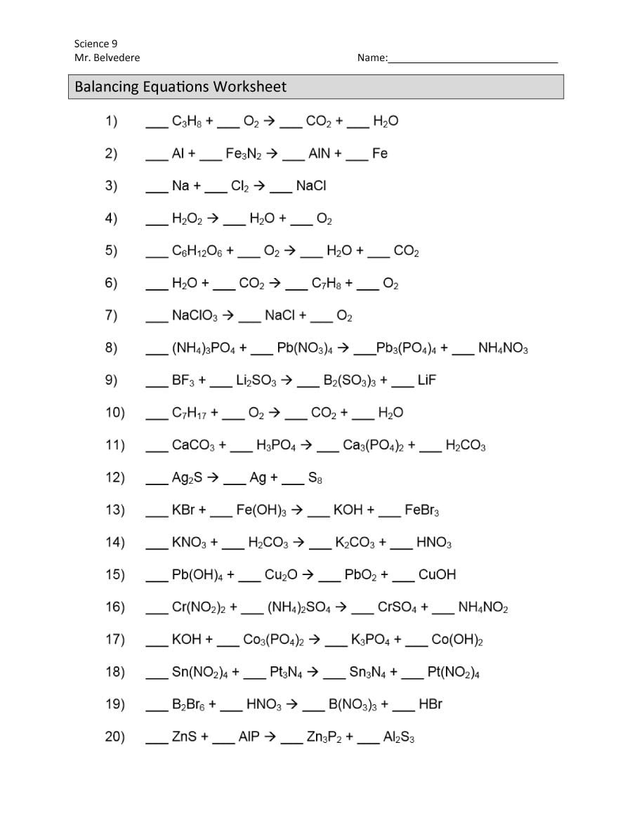 5 Essential Tips for Balancing Chemical Equations Worksheet