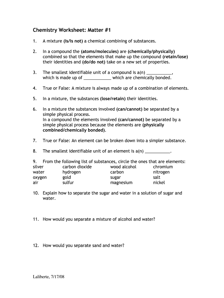 Chemistry Worksheet Answers: Master Matter and Measurement