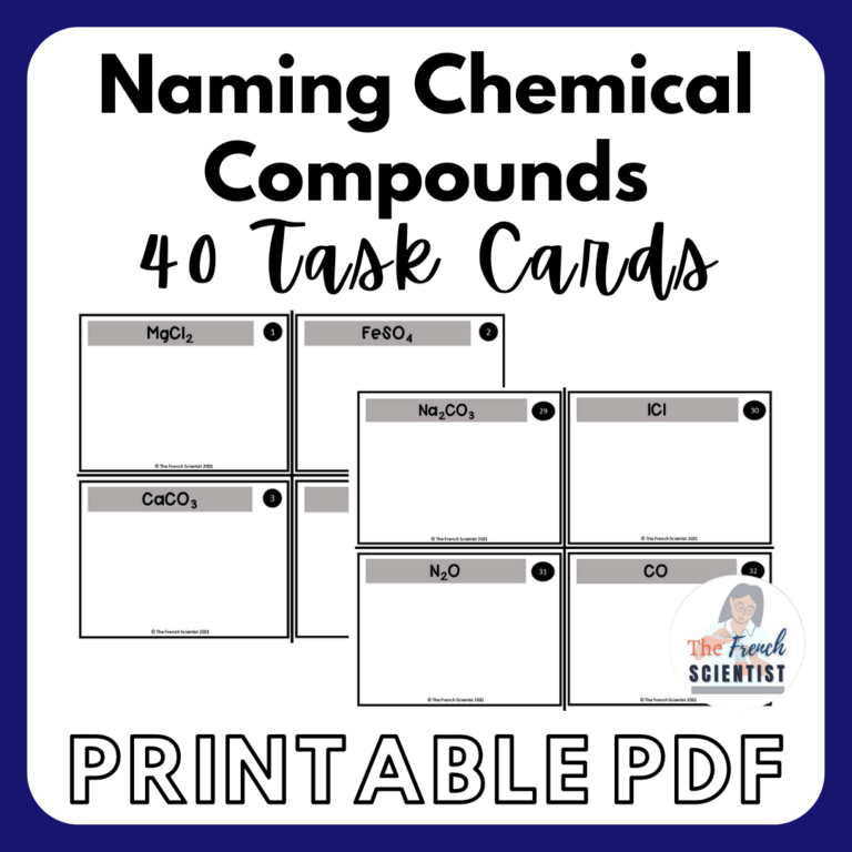 Chemistry Naming Chemical Compounds 40 Task Cards Activity Printable