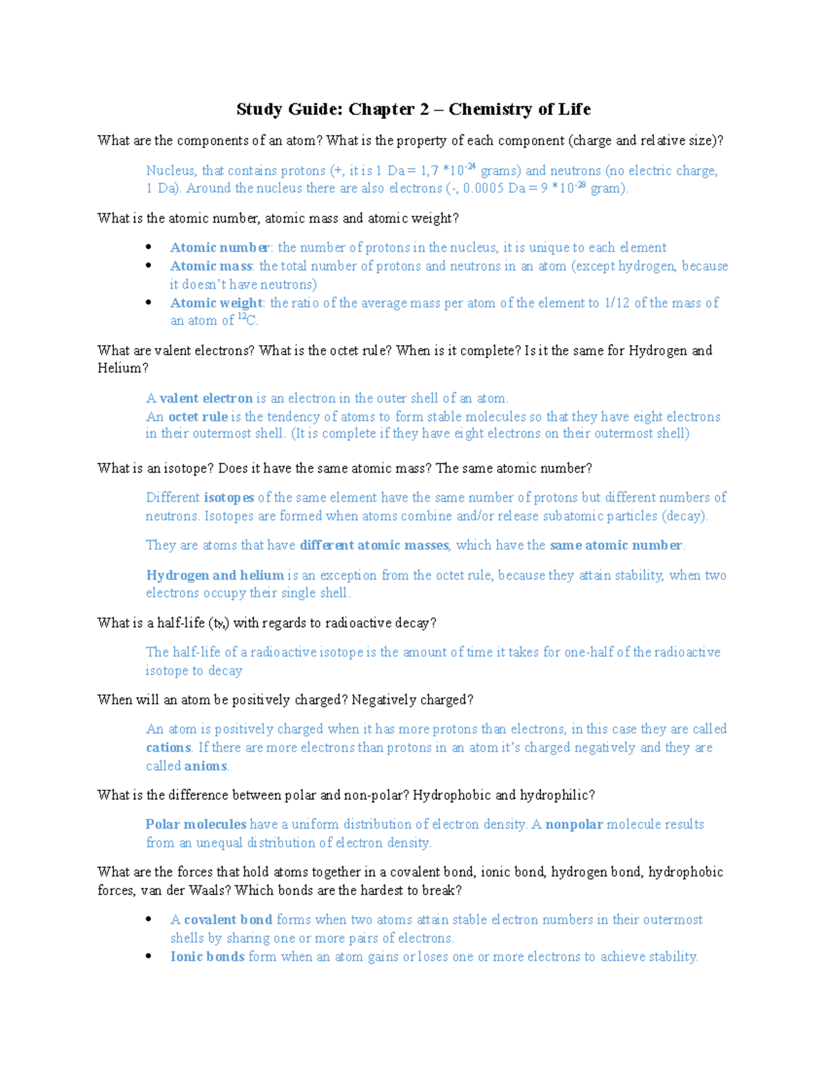 Chemistry Of Life Study Guide Sofia Bruner