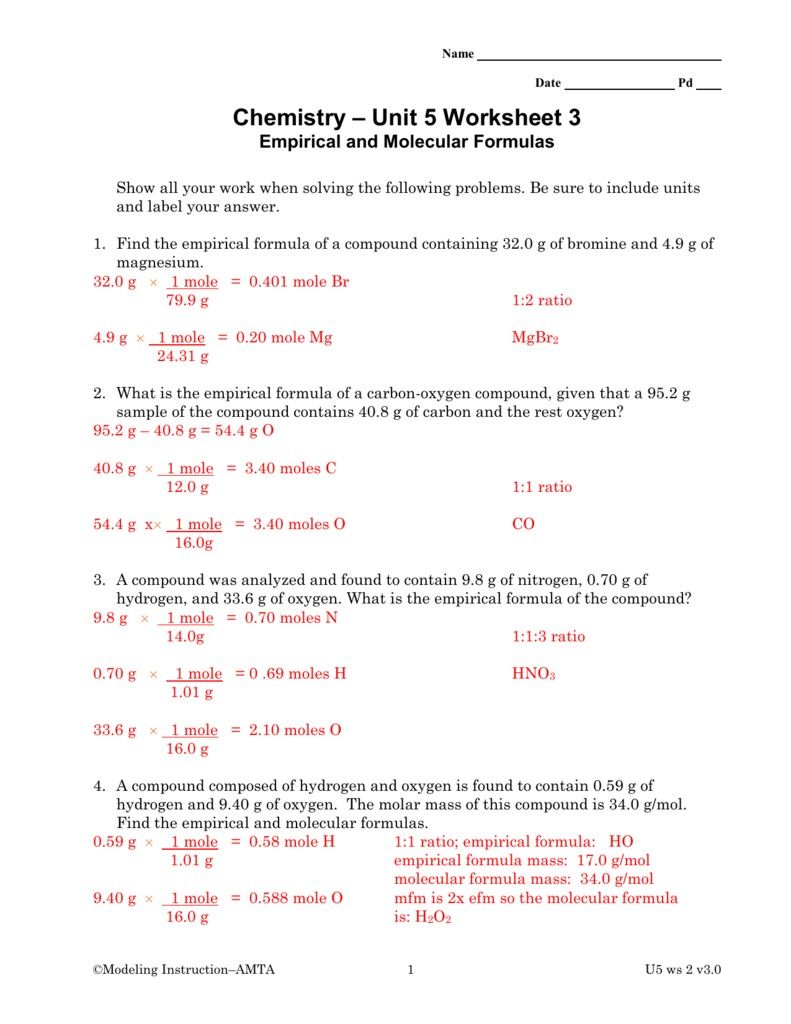 Chemistry Unit 5 Worksheet 2 Answer Key