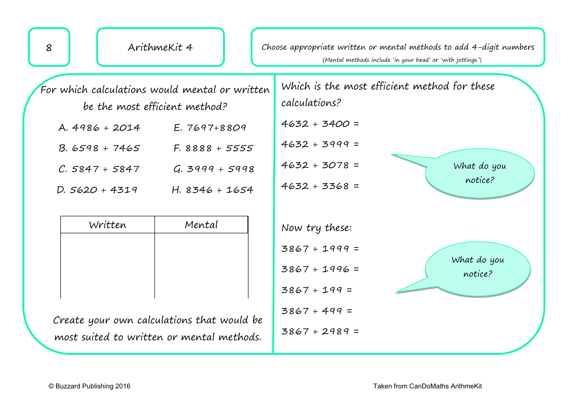 Choose Appropriate Written Or Mental Methods To Add 4 Digit Numbers Maths Year 4