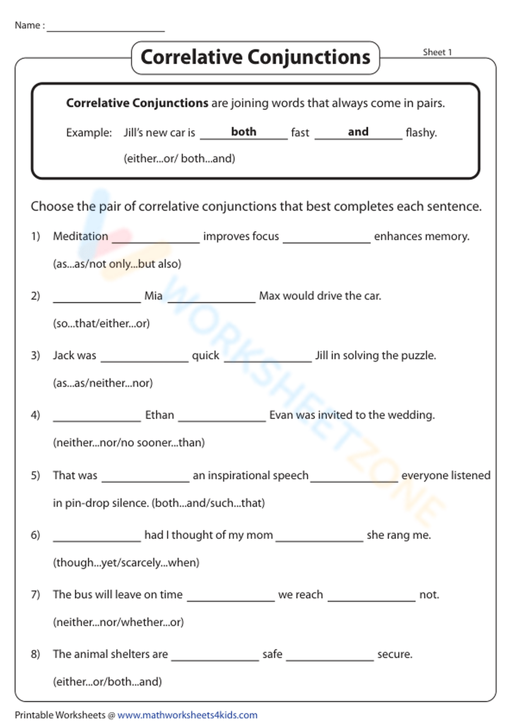 Choosing Correlative Conjunctions Worksheet Worksheets Library