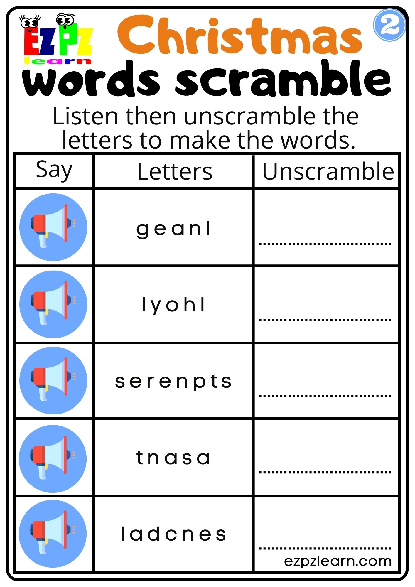 Christmas Worksheet For First Grade