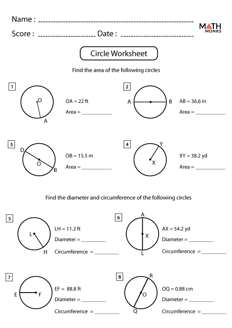 Circles Worksheets