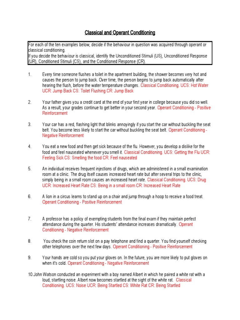 Classicaland Operant Conditioning Answers Pdf Classical