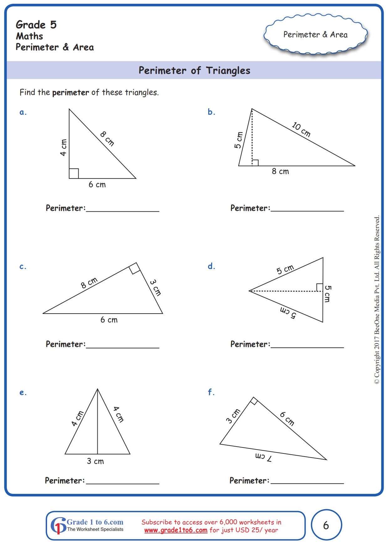 Classification Of Triangle Measurement Perimeter Worksheet For 10Th