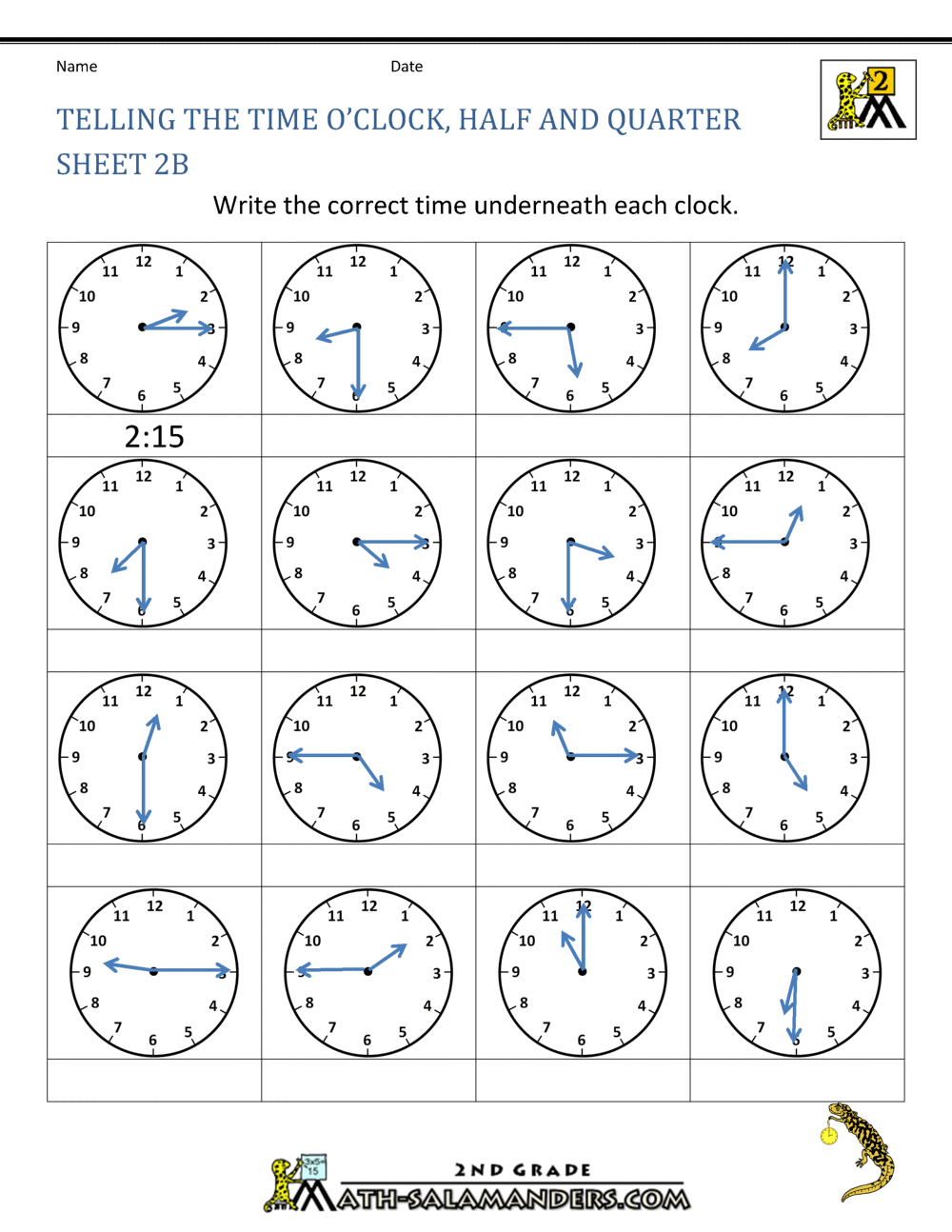 Clock Worksheet For 2Nd Grade