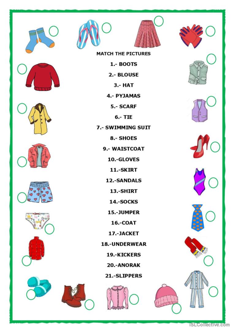 Clothes Vocabulary Esl Worksheet For Beginners English Grammar For Kids English Lessons For