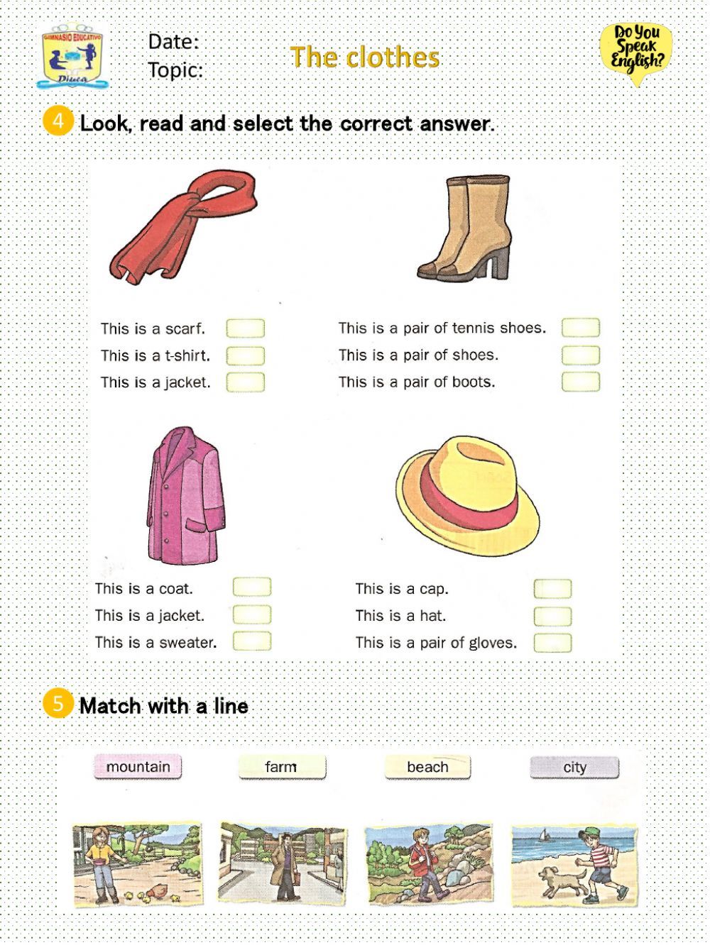 Clothes Worksheet For Grade 2