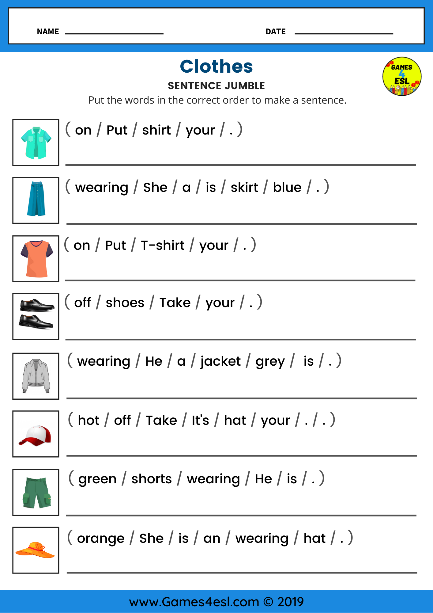 Clothes Worksheet For Grade 4