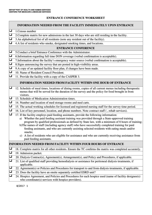 Cms Entrance Conference Worksheet Db Excel Com