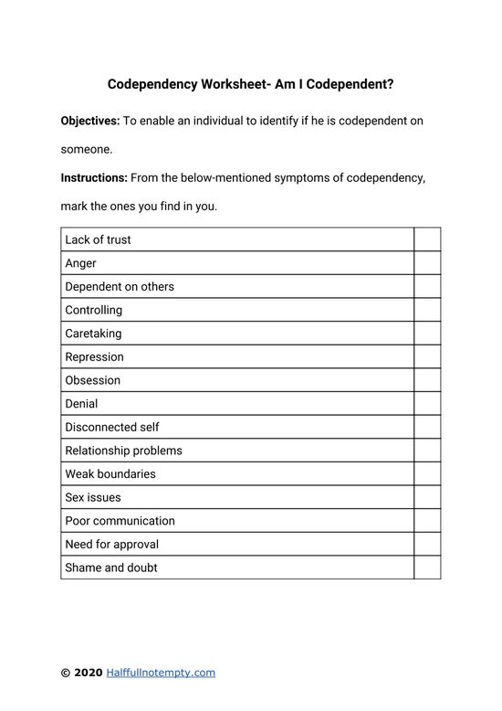 Codependency And Enabling Worksheets