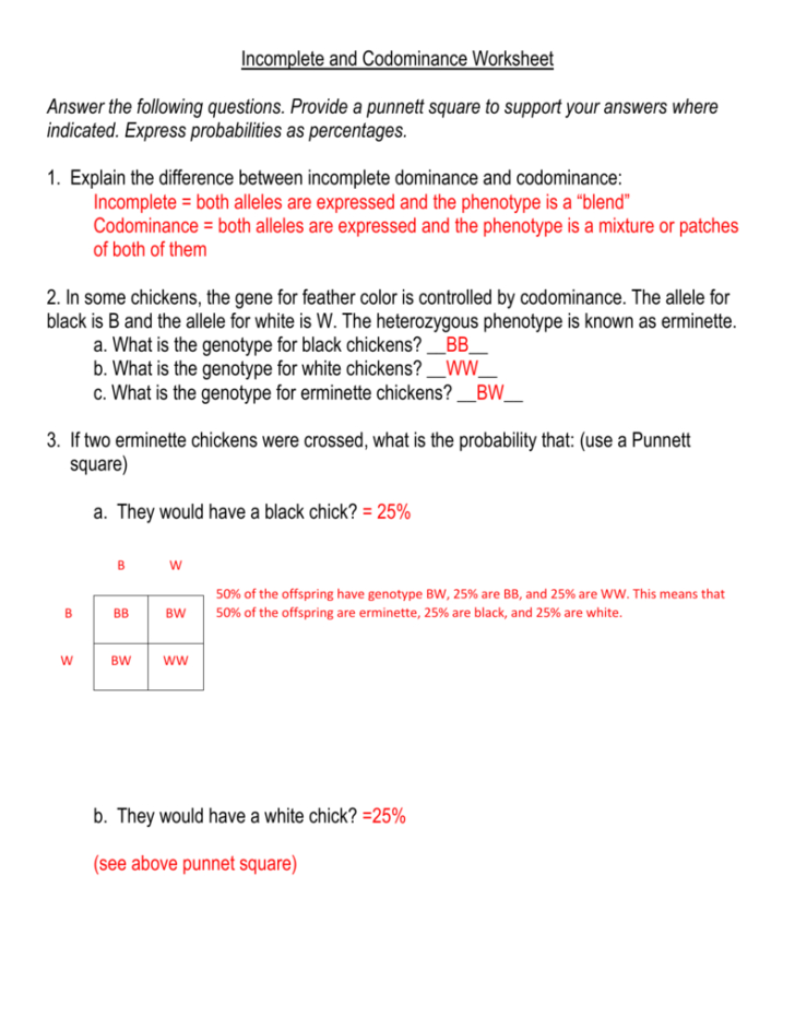 Codominant and Incomplete Dominance Fish Worksheet Answers