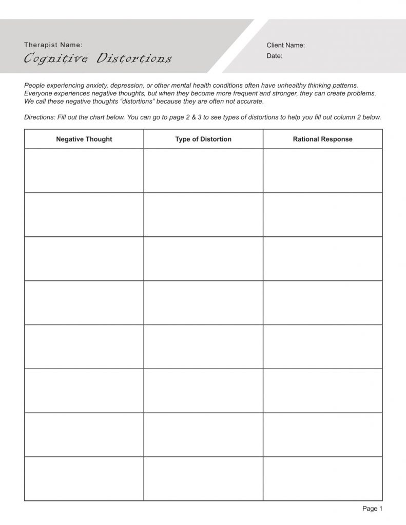 Cognitive Distortions Cbt Worksheet