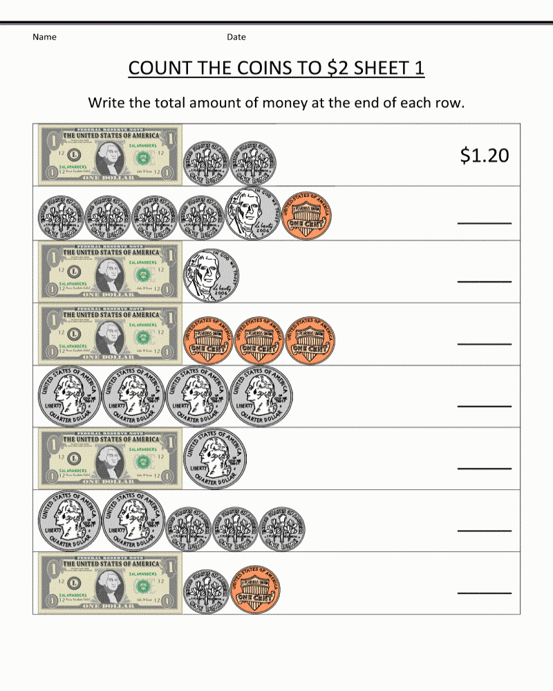 Coins Worksheet Second Grade