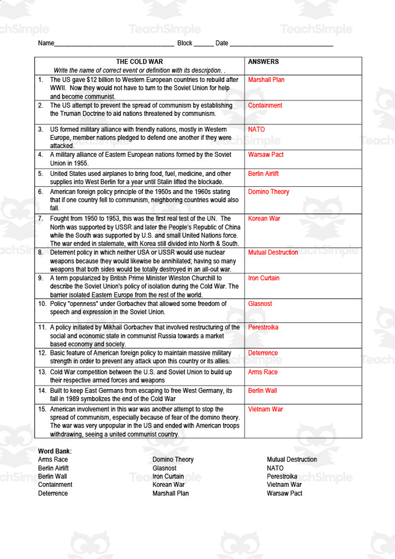 Unlock Cold War Secrets: Vocabulary Worksheet Answers