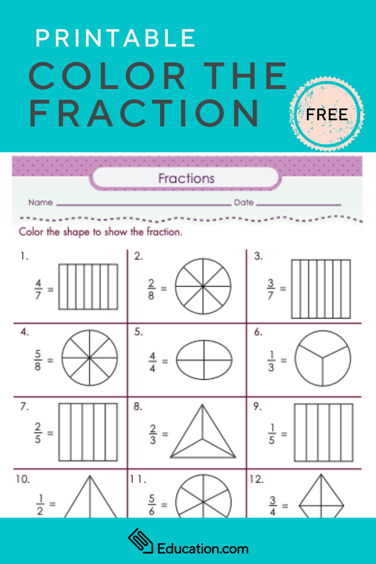 Color Fractions In Basic Shapes Introduction To Understanding Fractions