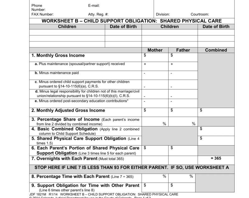 Colorado Child Support Worksheet B Escolagersonalvesgui