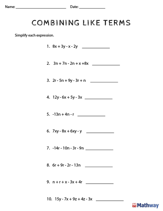 Combine Like Terms Practice