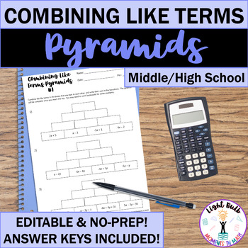 Combining Like Terms Pyramid Activities By Light Bulb Moments In Math