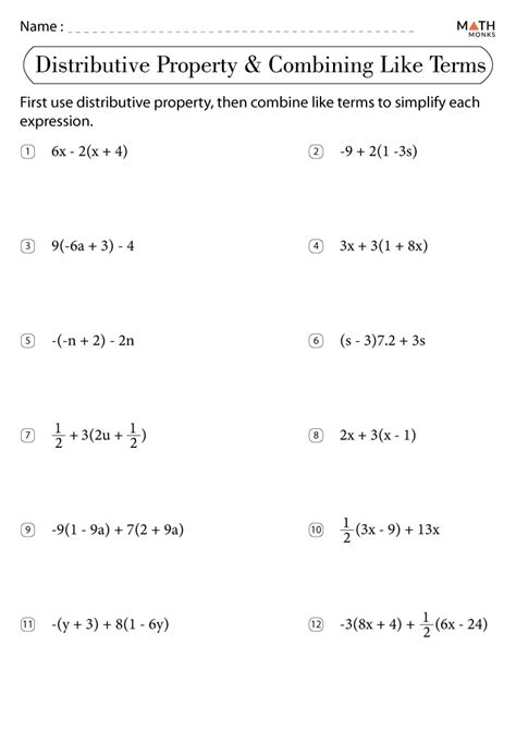 Distributive Property Worksheet