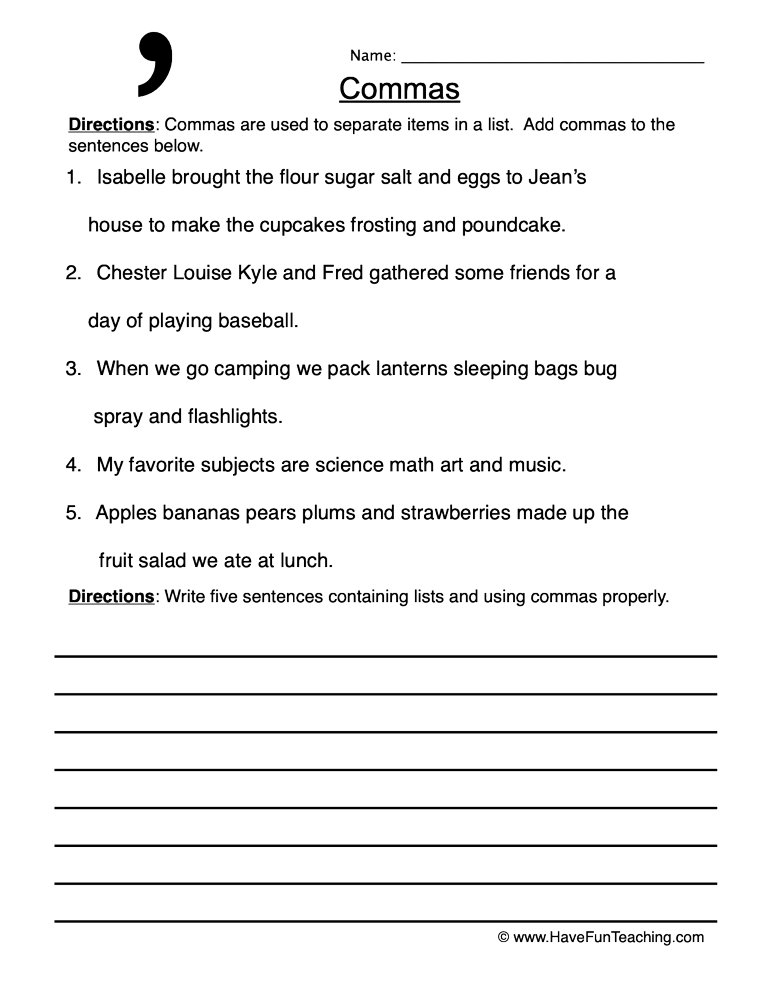 Comma In A Series Worksheets Image Commas In A Series Worksheet Punctuation Worksheets