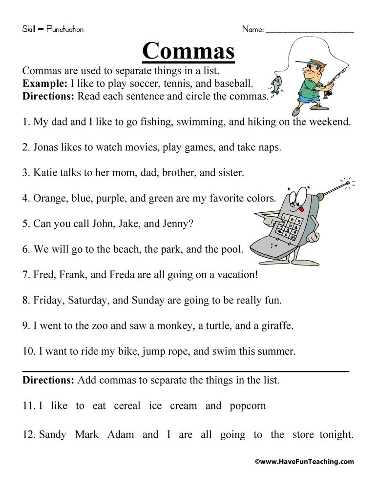 Comma Worksheets Free Punctuation Practice Sheets