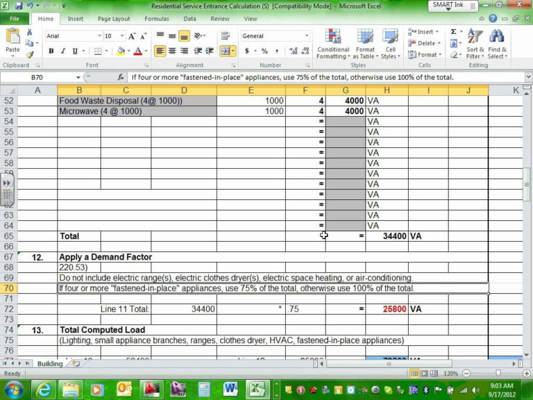 Commercial Electrical Load Calculation Worksheet Excel Free Download Terralio