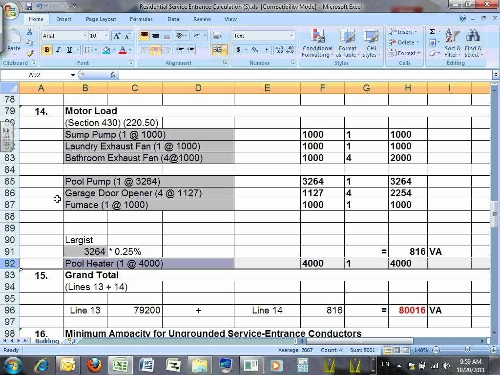 Commercial Electrical Load Calculation Worksheet Excel Gasesusa