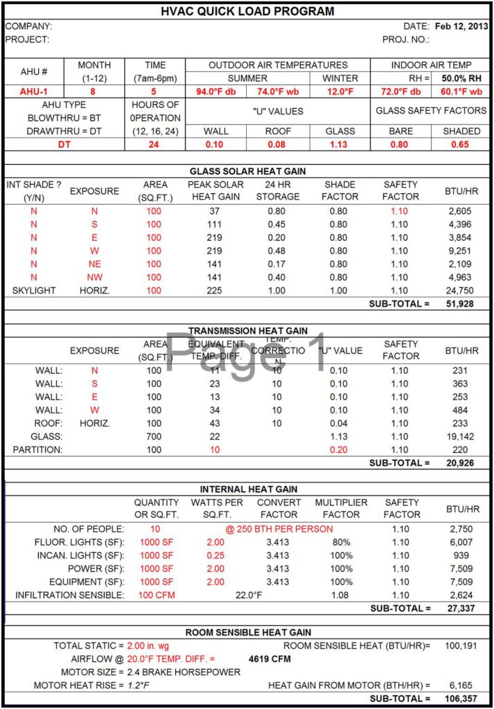 Commercial Hvac Load Calculation Worksheet