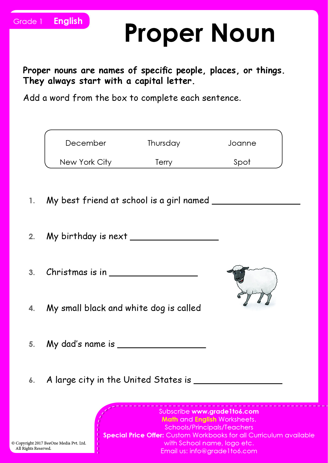 Common And Proper Noun Worksheet For Grade 1