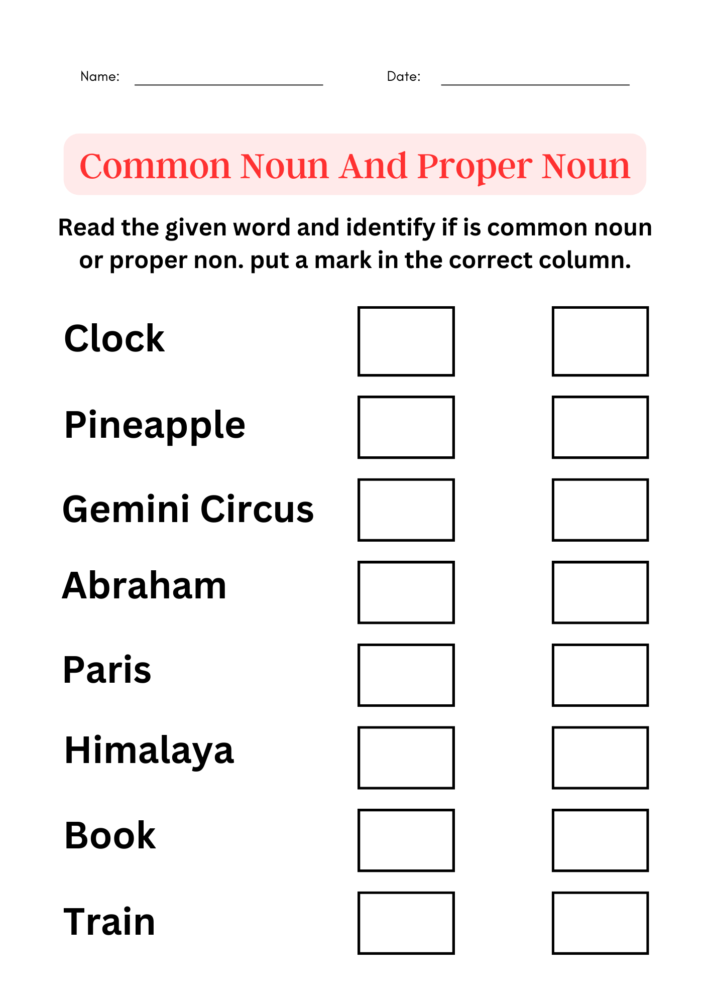 Common And Proper Nouns Worksheets For Grade 2 Try This Sheet