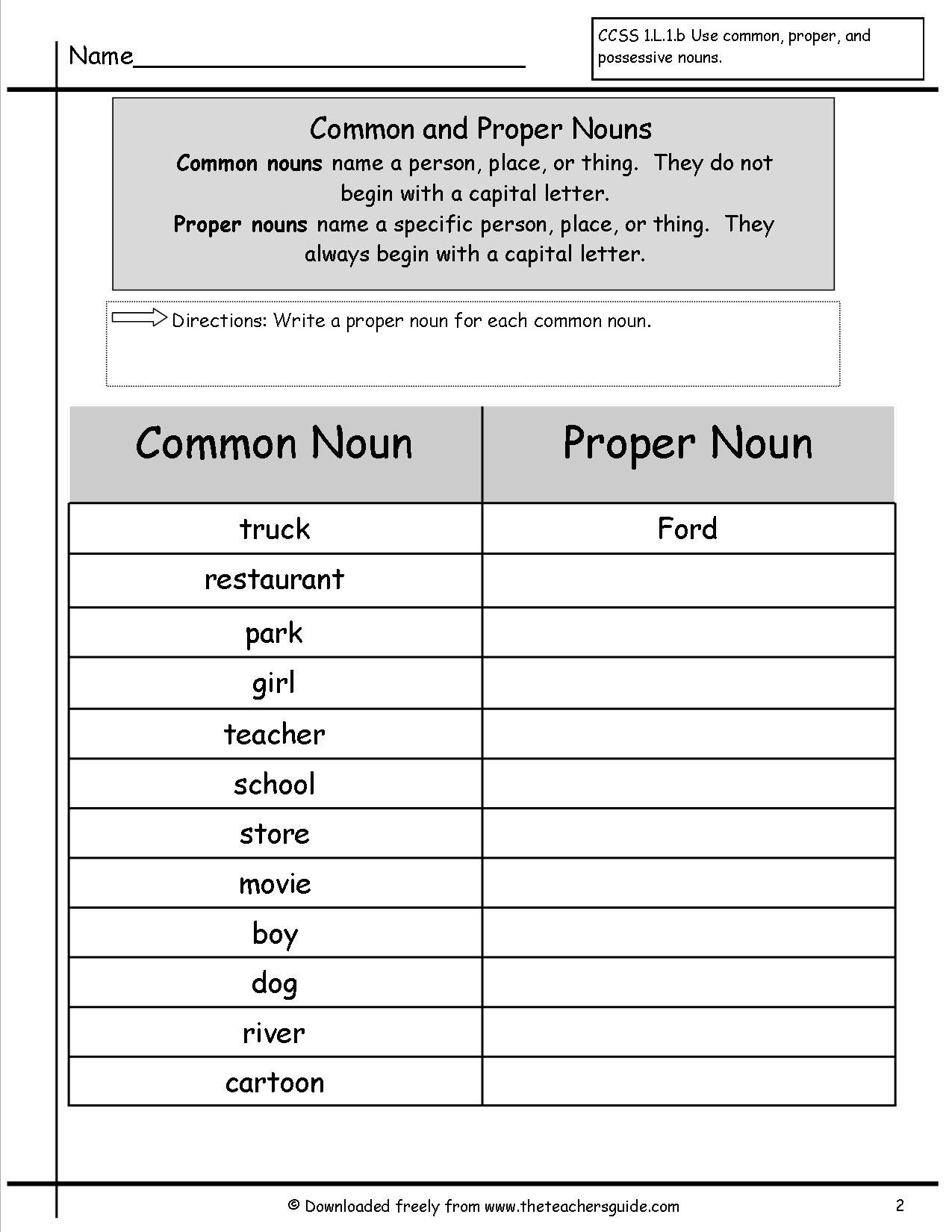 Common And Proper Nouns Worksheets Free