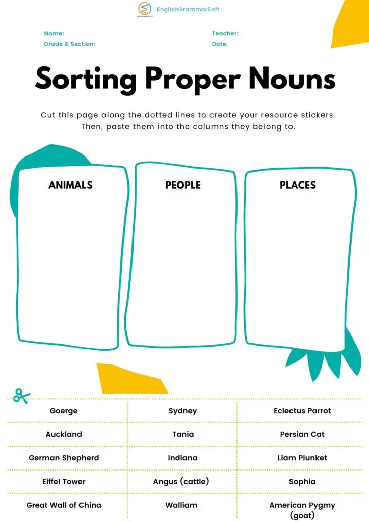 Common And Proper Nouns Worksheets Noun Sorts Practice Activities