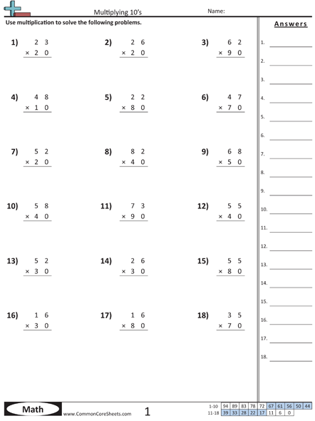 Common Core Multiplication Worksheet Common Core Worksheets