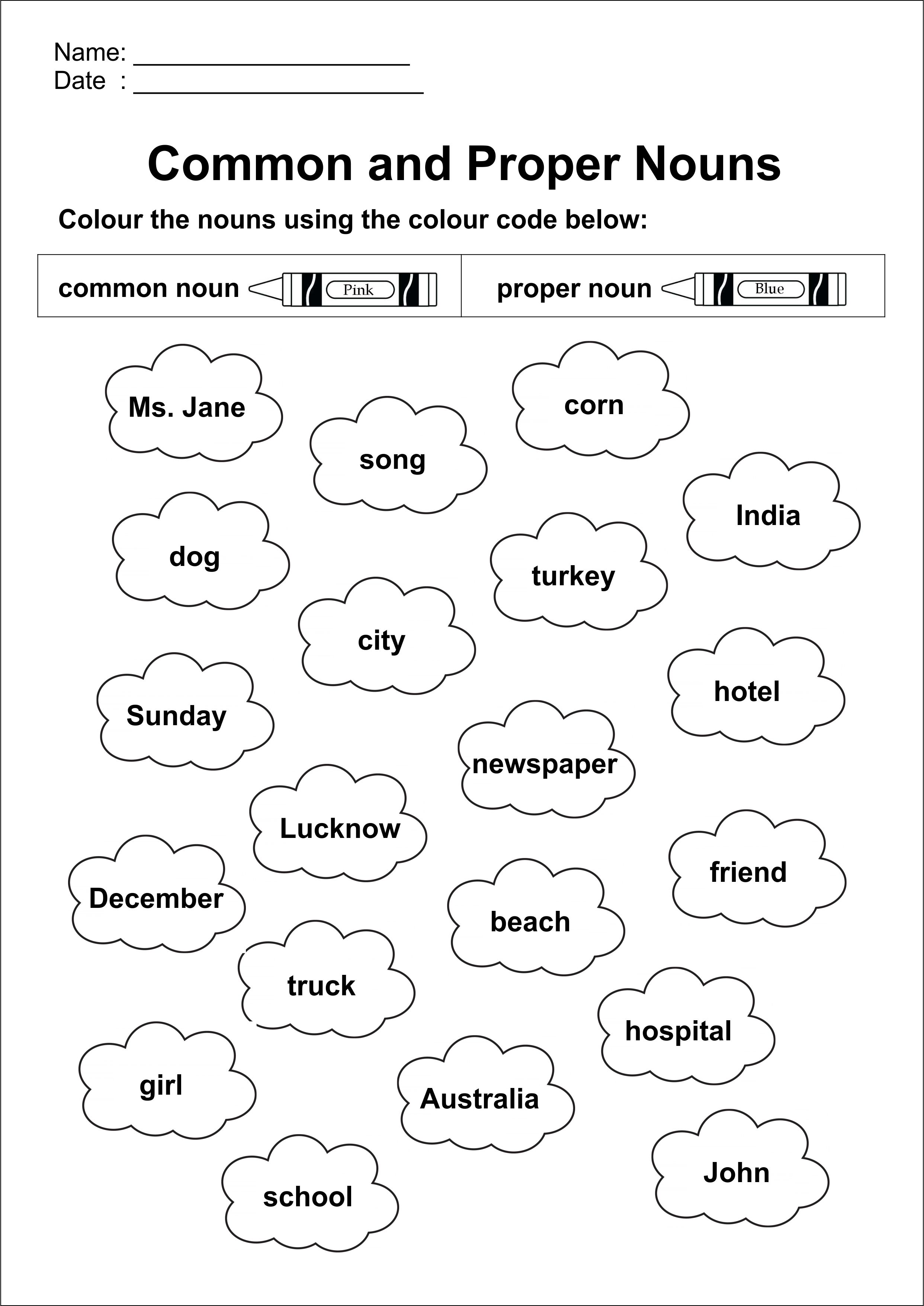 Common Nouns Worksheet For Kindergarten