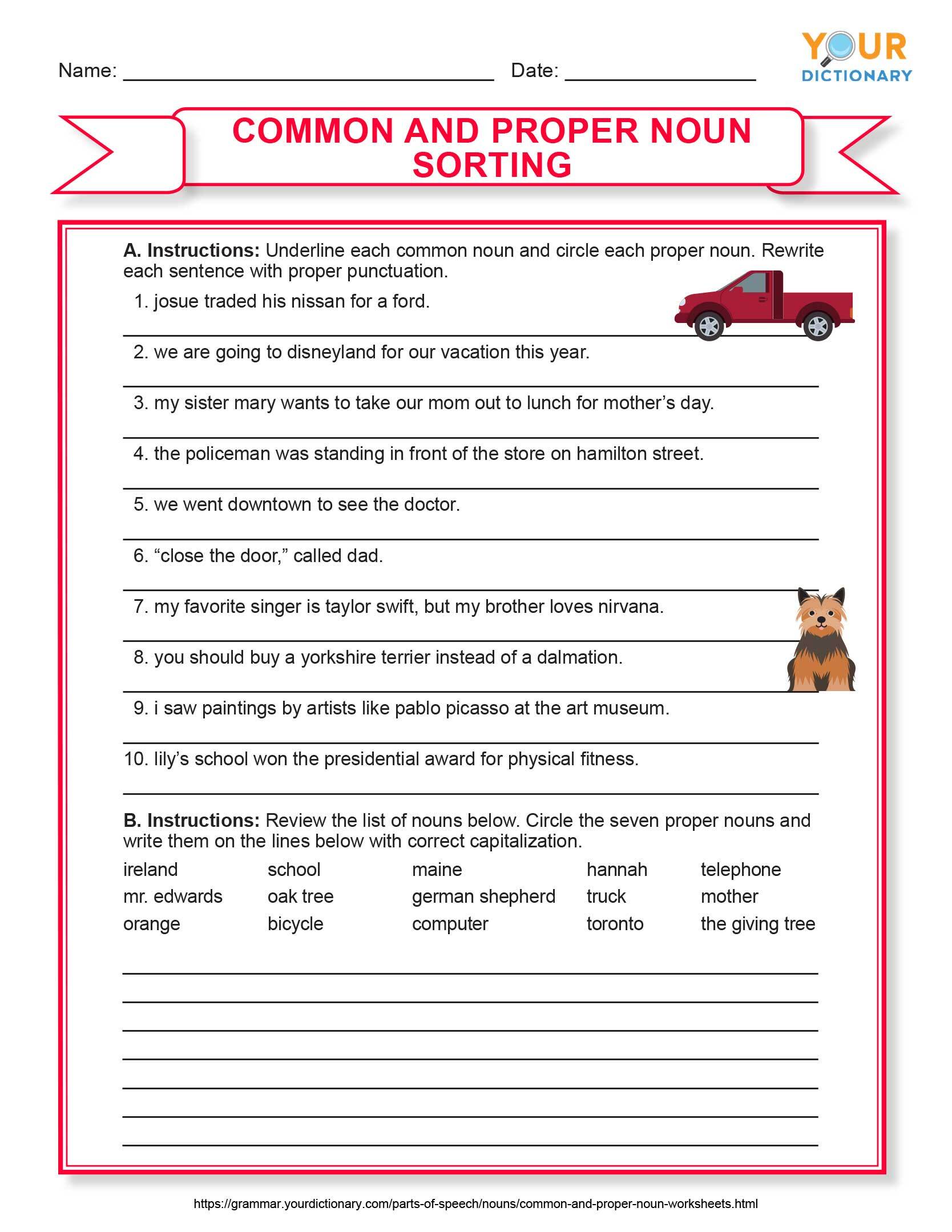 Common Proper Noun Worksheet Pdf