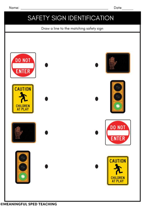 Community Safety Sign Matching Life Skills Functional Worksheets Made