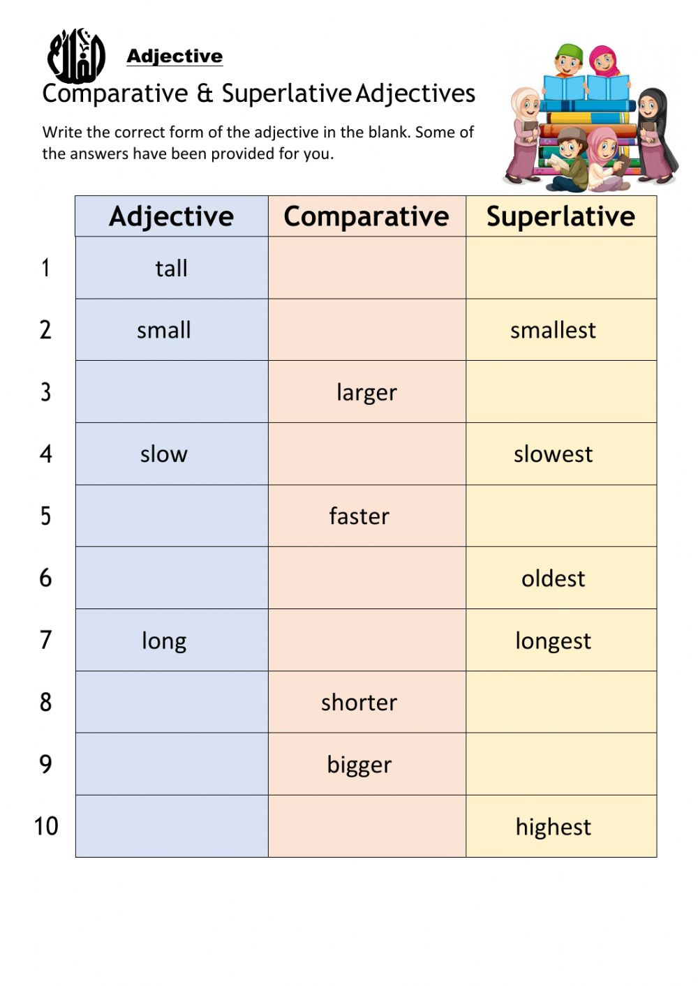 Comparative And Superlative Adjective Worksheets