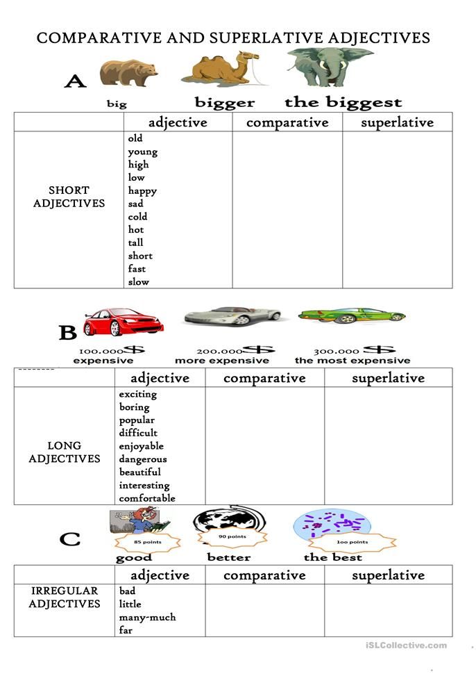 Comparative And Superlative Adjectives Worksheet