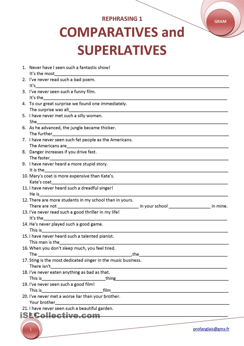 Comparatives Superlatives Make Sentences Worksheet Live Worksheets