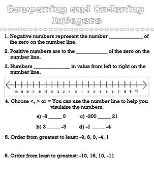 Compare And Order Integers By 5Th With Friday Teachers Pay Teachers