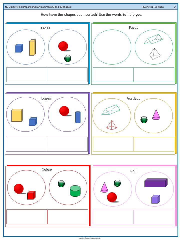 Compare And Sort Common 2D And 3D Shapes 2 Master The Curriculum Worksheets Library