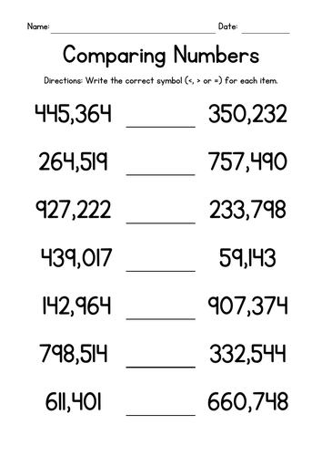 Compare Numbers Large And Small Worksheet Education Com Number