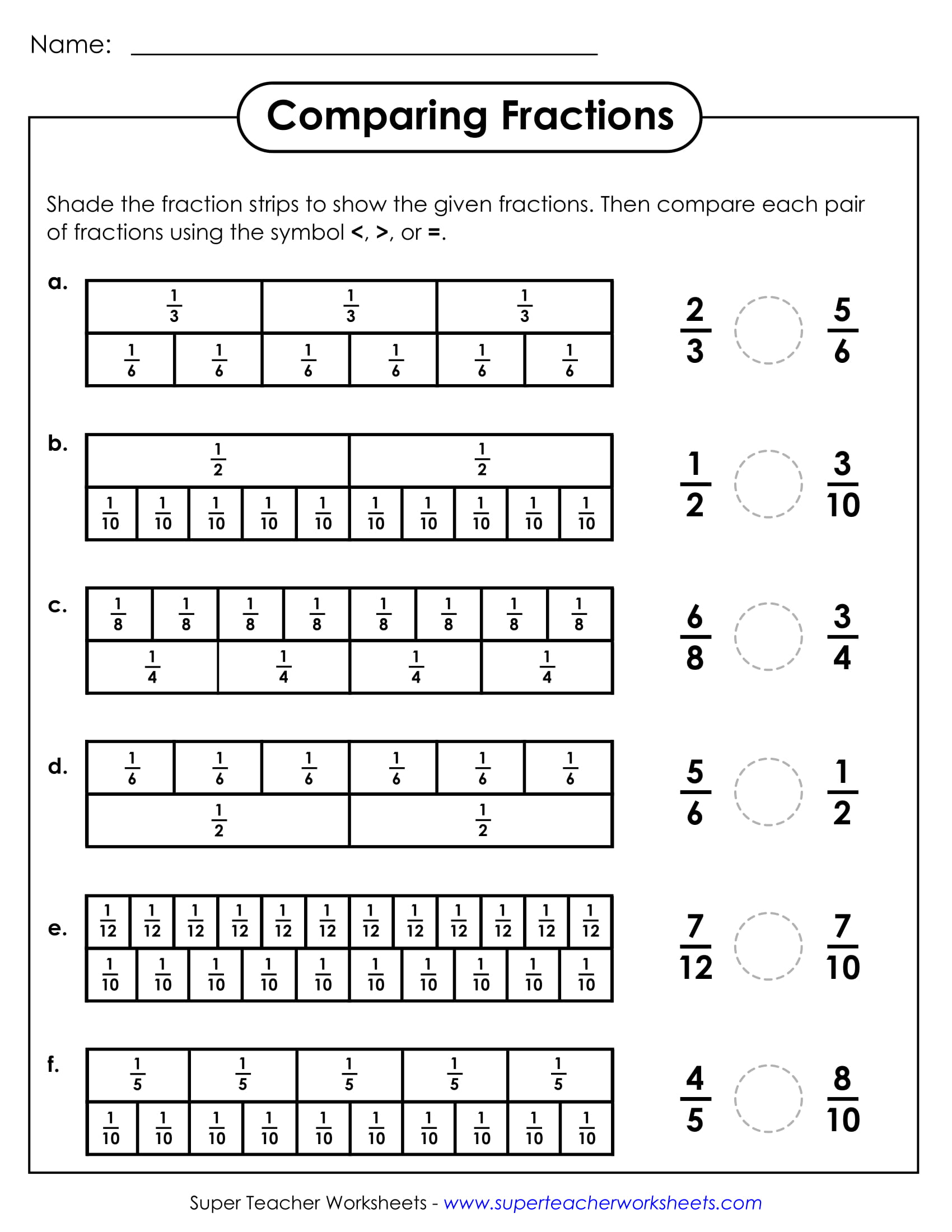 Comparing Fractions Free Worksheets Pdf