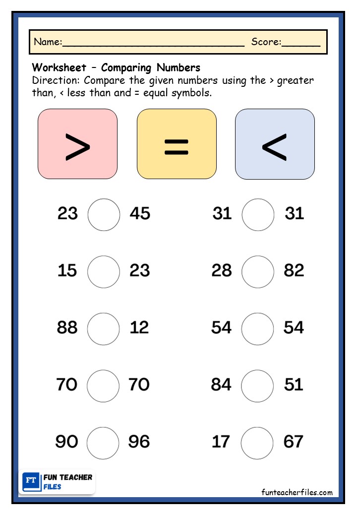 Comparing Numbers Worksheet Comparing Numbers And Amounts Up To 10