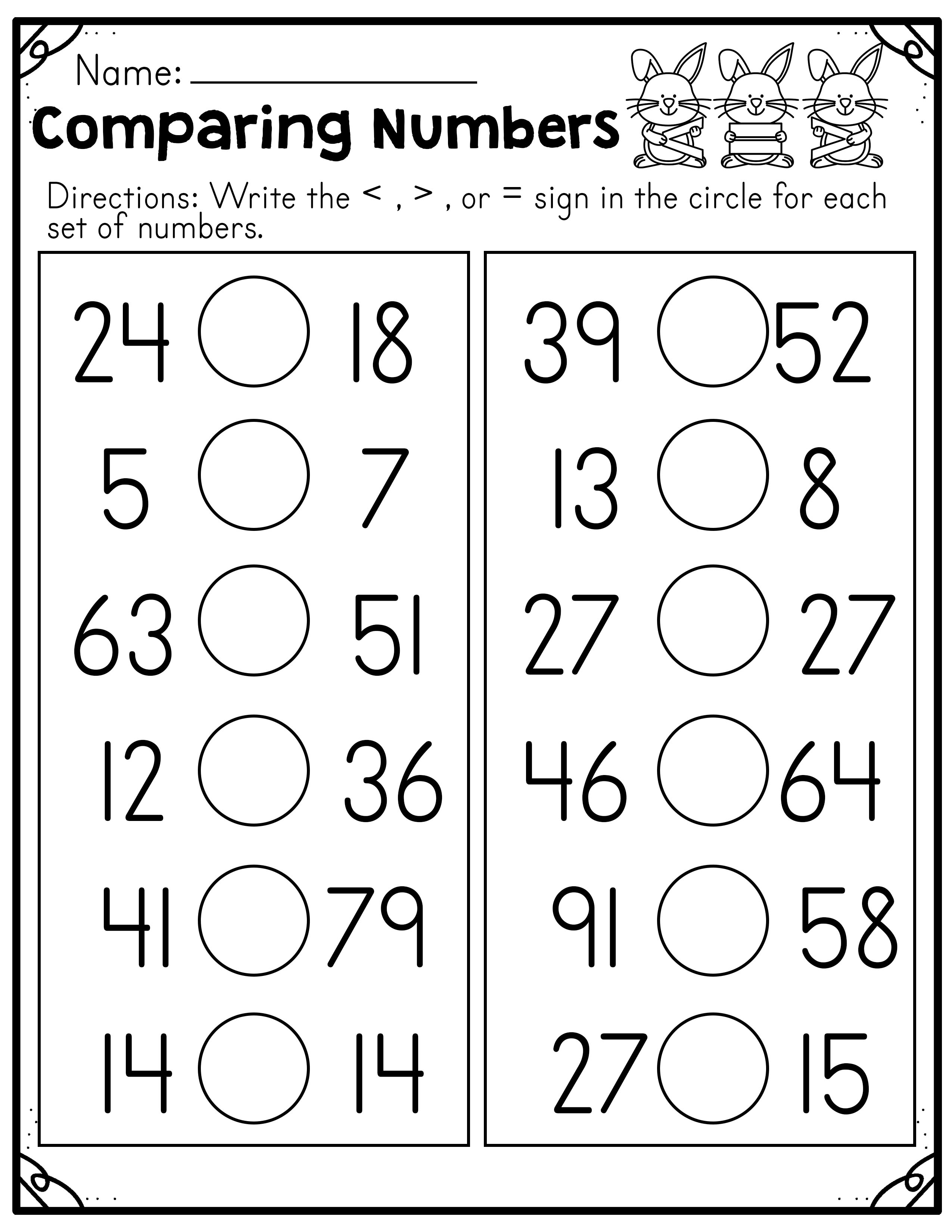 Comparing Numbers Worksheet Practice Cartoon Vector Cartoondealer Com 214722761