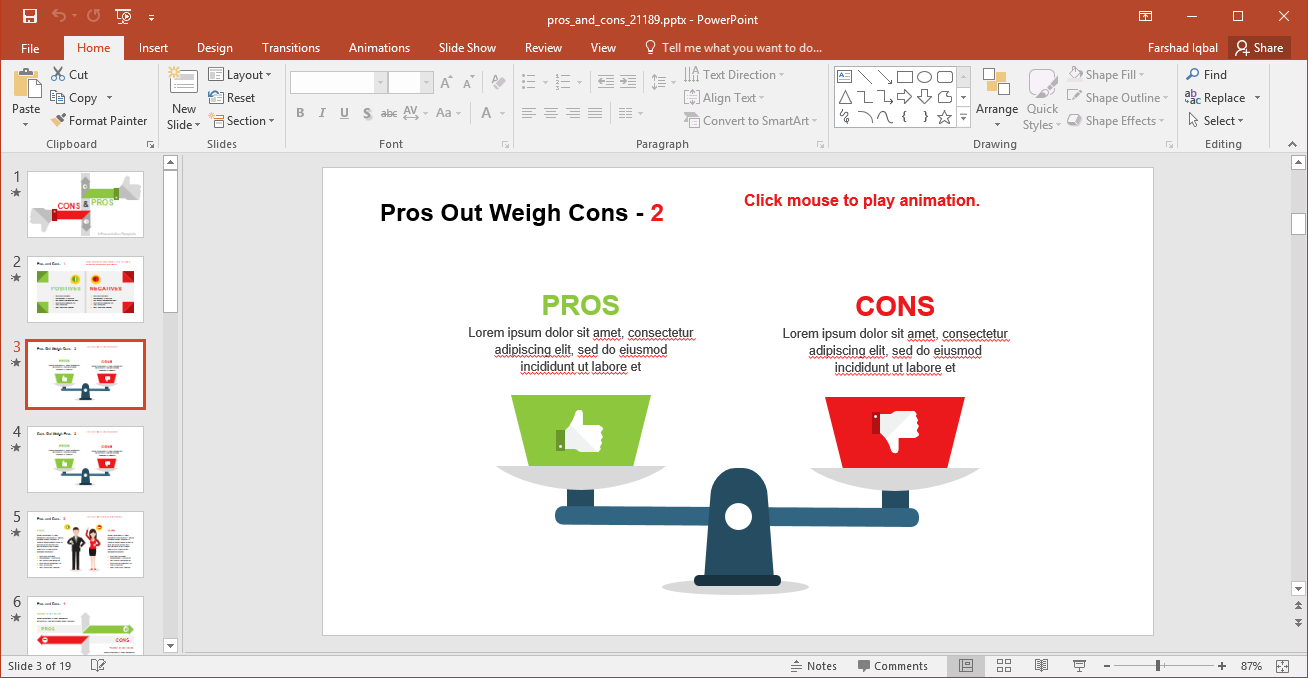 Comparing Pros And Cons Powerpoint Template