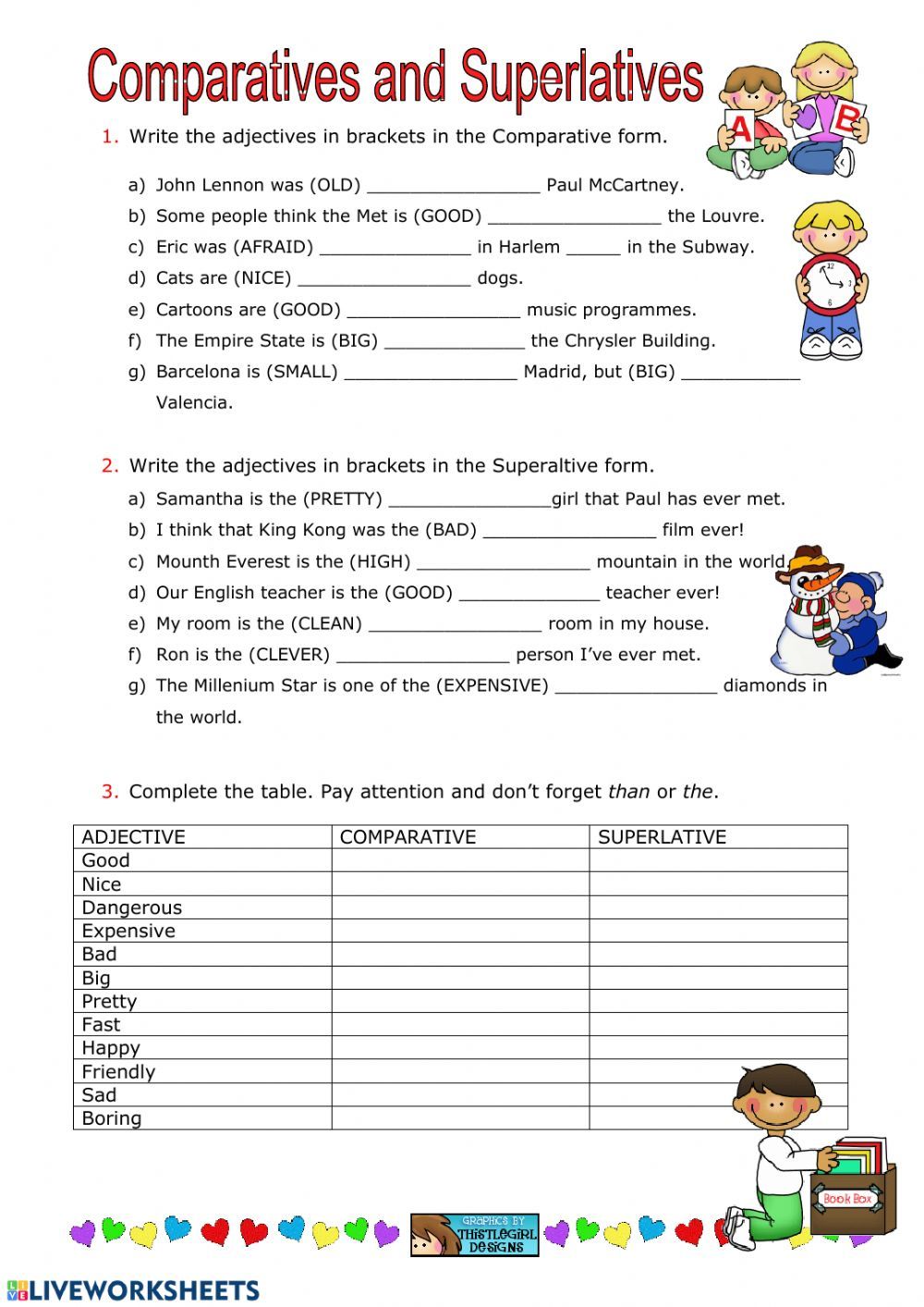 Comparison Of Adjectives Interactive Worksheet Adjective Worksheet